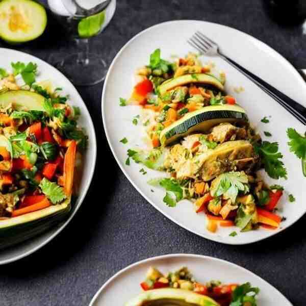 Кабачки фаршированные курицей и овощами